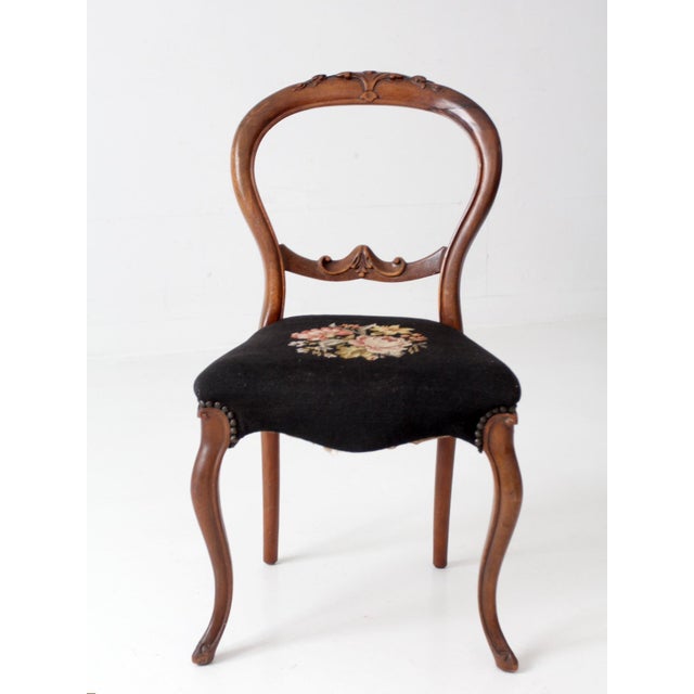Antique Victorien Balloon Back Chair With Floral Needpoint Upholstery For Sale - Image 4 of 15