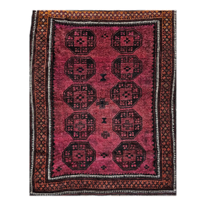 Vintage Afghan Bokhara Area Rug in Allover Geometric Pattern in Plum, Burgundy, Brown