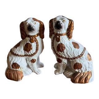 A Fine Pair of Antique Staffordshire Spaniel Dogs With Copper Lustre, Circa 1880 For Sale