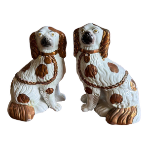 A Fine Pair of Antique Staffordshire Spaniel Dogs With Copper Lustre, Circa 1880