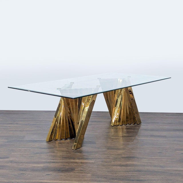Modern Attributed Willa Arlo Interiors Ammerman Glass Top Dining Table For Sale - Image 3 of 8