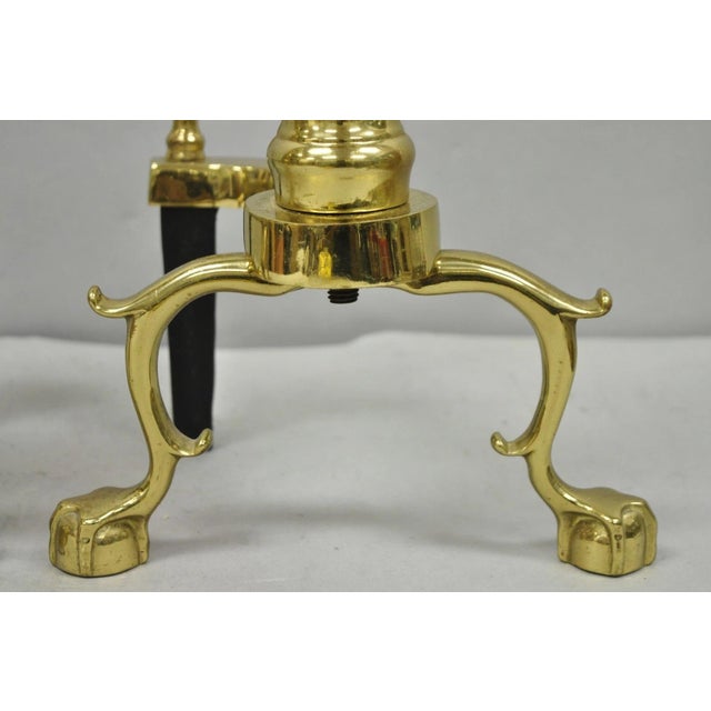 Late 20th Century The Harvin Co Vintage Brass Federal Style Branch Foot Fireplace Andirons - Pair For Sale - Image 5 of 16