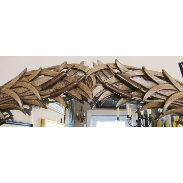 Rare Large Cattail Circa 1960s Italian Hand Carved Wood Mirror, Hollywood Regency For Sale - Image 4 of 8