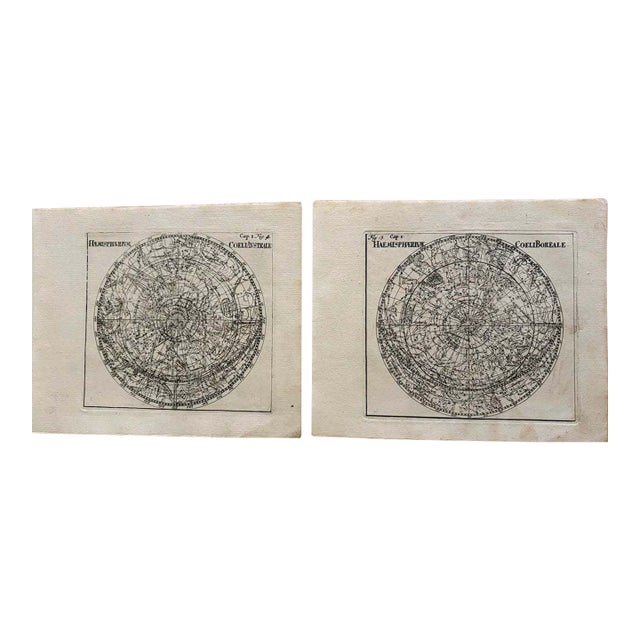 1731 Thomas Celestial Charts of Northern and Southern Hemispheres For Sale