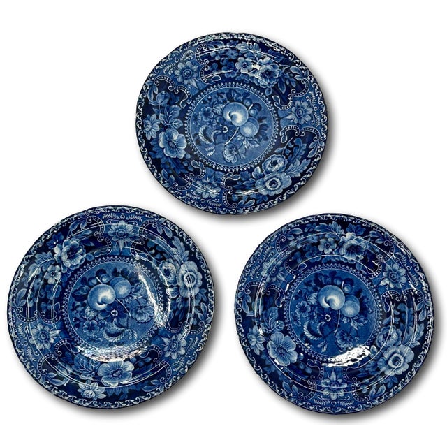 This is a Absolutely Beautiful and Quite Rare to Find Original Matching Set of 3 Antique English Dark Flow Blue...