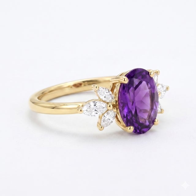 Unique Amethyst Cluster Engagement Ring - Bridal Wedding Ring - Us 7 (All Sizes Available) For Sale - Image 4 of 4