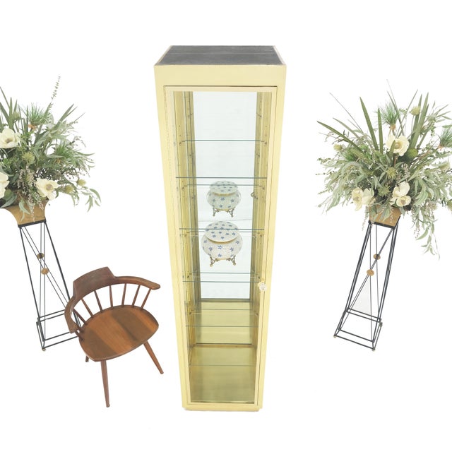 20" Sqaure Solid Brass Case 7' Tall Glass Shelve Display Cabinet Vitrine MINT! For Sale - Image 6 of 12