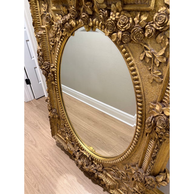 Late 20th Century Large Ornate Rococo Revival Gold Floral Wood & Composition Wall Mirror For Sale - Image 5 of 16