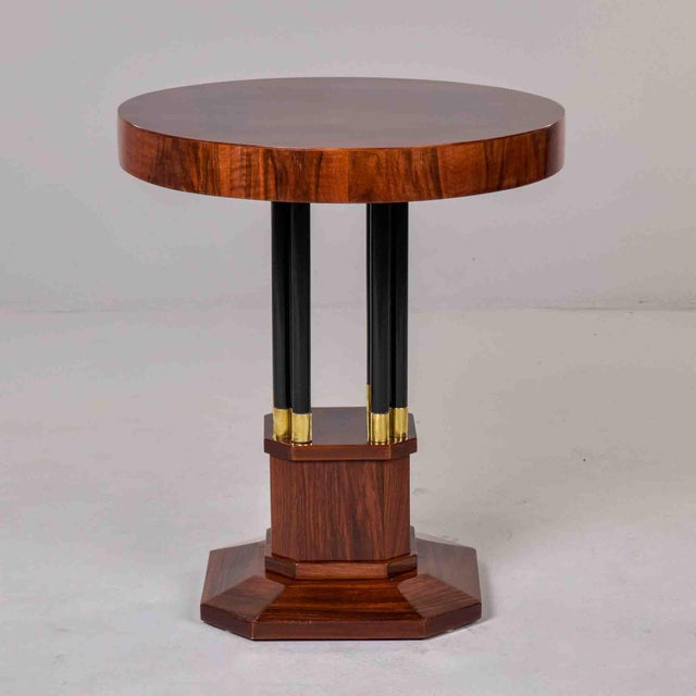 Art Deco Mahogany Center Table With Ebonized Column Base and Brass Trim For Sale - Image 4 of 10