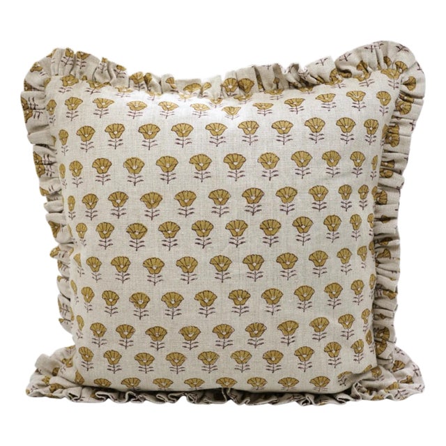 Artisan Thick Linen Ruffle Pillow Cover Elegant Frill Cushion for Home Décor- 26x26 Inch Kohinoor For Sale