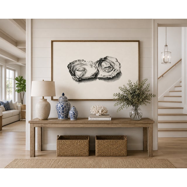 Two Opened Oysters, Vintage Natural History Shell Study, 30" X 20" For Sale - Image 9 of 12