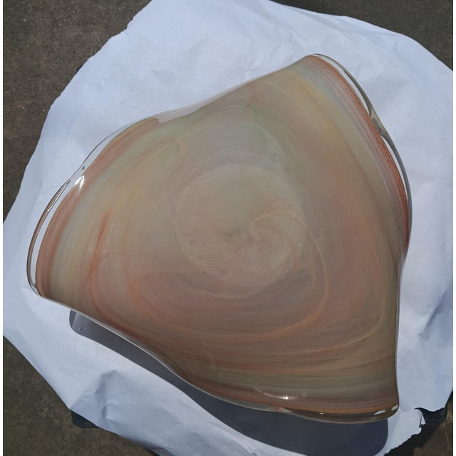 Mid 20th Century Italian Hand-Blown Art Glass Centerpiece Bowl, Swirled Pastels With Imprinted Rim, Attributed to Lavorazione Arte Murano For Sale - Image 9 of 10