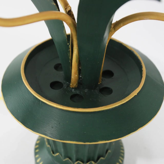 Green Vintage Brunschwig & Fils Toleware Flower Table Lamp, Yellow and Pink Tulip Design For Sale - Image 8 of 9