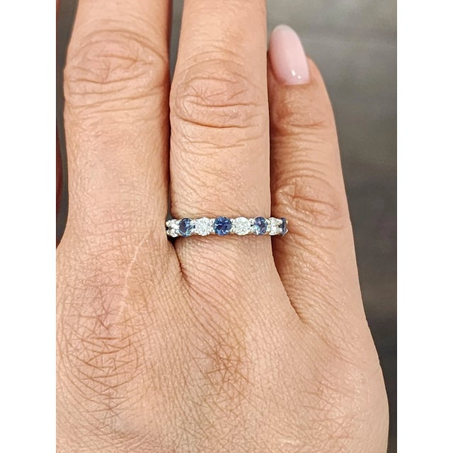 Modern 2.52 Ct Natural Alexandrite & Diamond Eternity Band in Platinum, Size 5.75 For Sale - Image 3 of 8