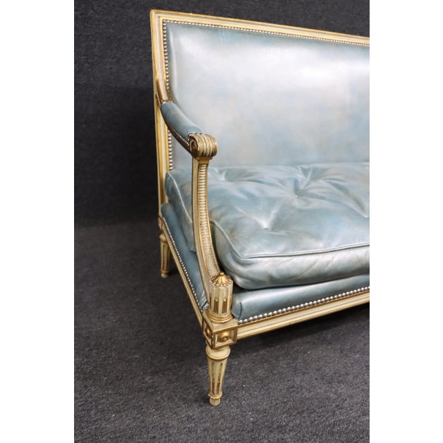 Louis XVI Leatherette Tufted Settee For Sale In Philadelphia - Image 6 of 9