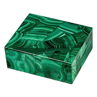 Stunning Vintage European Malachite Box Hand Cut Geometric Stone Mid Century Luxury Home Decor For Sale