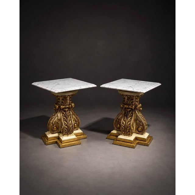 Pair of 1970 Fuggiti Studios Gilt Marble Top Pedestal Side Tables For Sale In Miami - Image 6 of 10