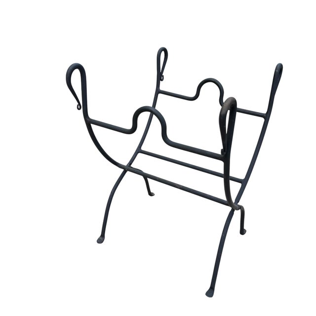 Black Black Wrought Iron Folding Firewood Log Holder With Scroll Handles For Sale - Image 8 of 10