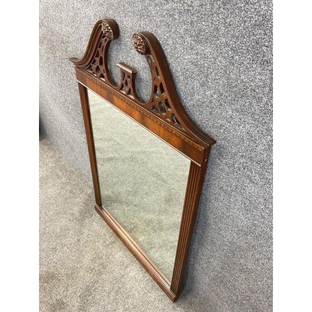 Antique Mahogany Georgian Revival Wall Mirror, Carved Plume Crest, 28x42 For Sale - Image 4 of 7