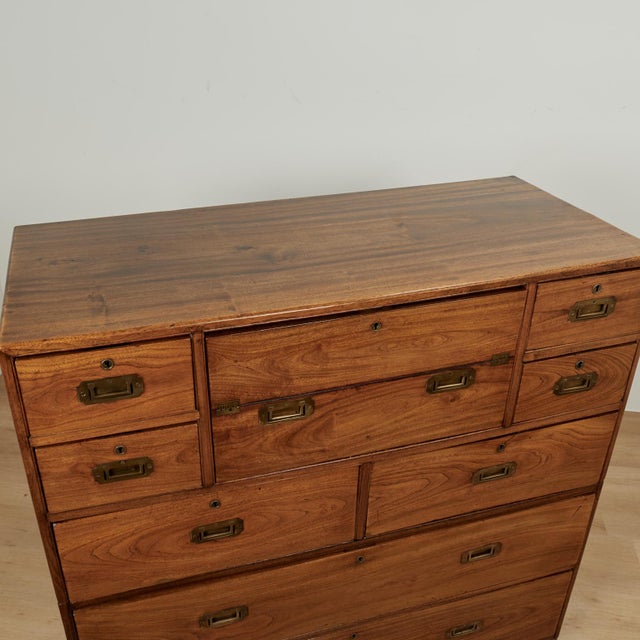 Antique Camphor Wood Campaign Chest With Pullout Desk For Sale - Image 15 of 18