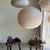 Beige Large Japanese Style Oval Flattened Pink Rattan and Natural Linen Pendant Light, 1980s For Sale - Image 8 of 18