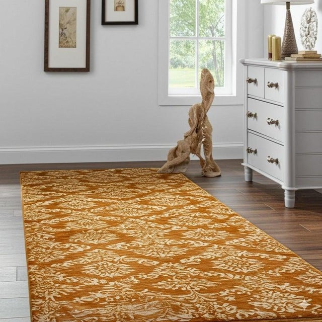 3x13 Brown Hand-Knotted Wool Floral Brocade Classic Traditional Carpet Rug For Sale - Image 4 of 6