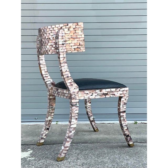 Late 20th Century Vintage Boho Maitland Smith Tessellated Capiz Shell Klismos Chair For Sale - Image 5 of 12