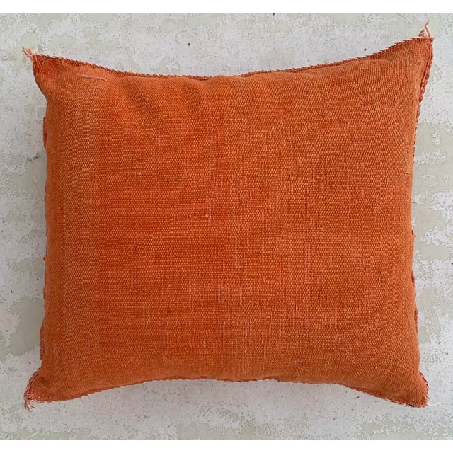 Berber Tribes of Morocco Contemporary Orange Silk Sabra Pillow Covers- a Pair For Sale - Image 4 of 9