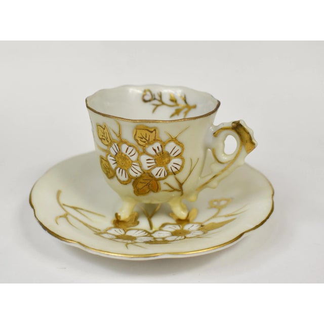 Vintage Golden Floral Kalk Demitasse Cup & Saucer Set- 2 Pieces For Sale - Image 6 of 12