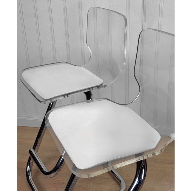 Metal Mid-Century Luigi Bardini Lucite & Tubular Chrome Sculptural Bar Stools - a Pair For Sale - Image 7 of 11