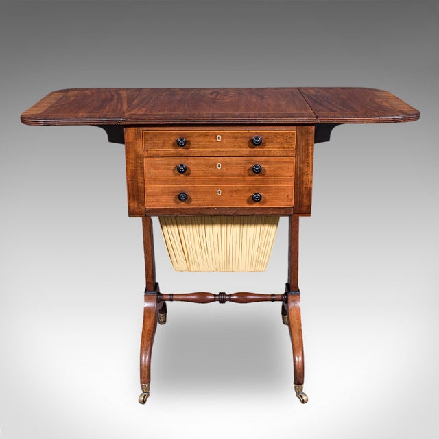 Antique Drop Leaf Ladies Work Table, English, Sewing, Writing, Regency, c.1820 For Sale - Image 6 of 12