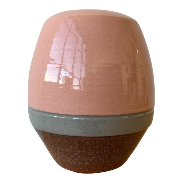 Vintage Color-Blocked Glazed Ceramic Vase, Signed by Artist, Circa 1980s For Sale