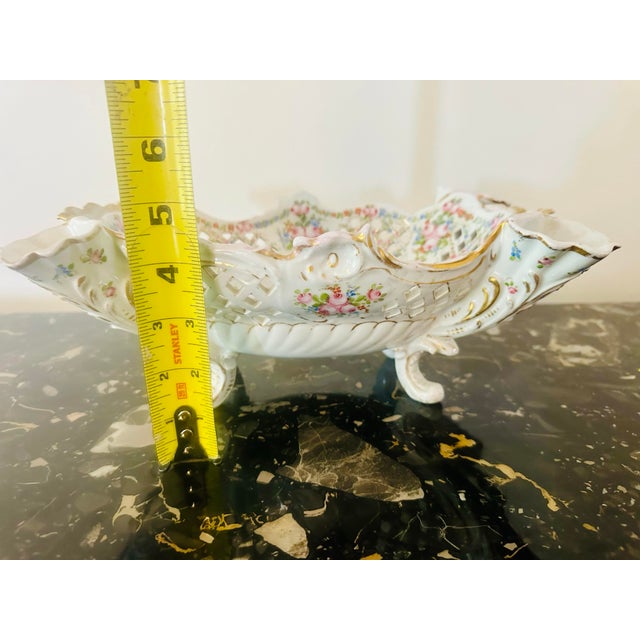 Dresden Porcelain Antique German Dresden Reticulated Porcelain Floral Centerpiece Bowl For Sale - Image 4 of 9