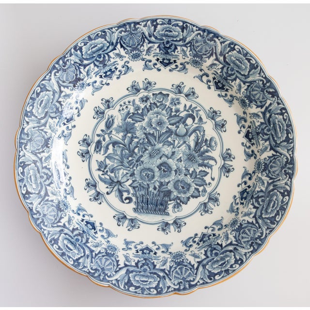 Monumental Antique Dutch Delft Faience Makkum Floral Scalloped Charger For Sale - Image 9 of 9