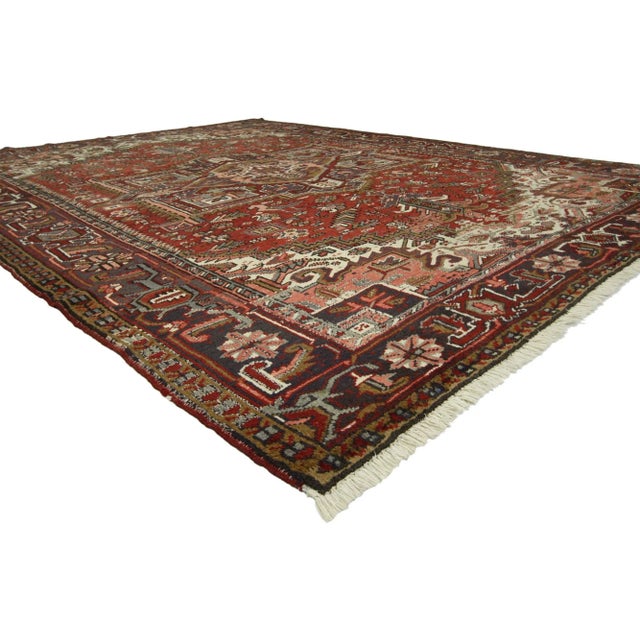 Vintage Persian Heriz Rug with Modern Downton Abbey Style 07'05 X 10'04. With timeless design and masculine appeal, this...