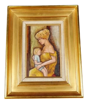 Claude Voisin, Mother Breastfeeding Her Child, Oil on Panel, 1977, Framed