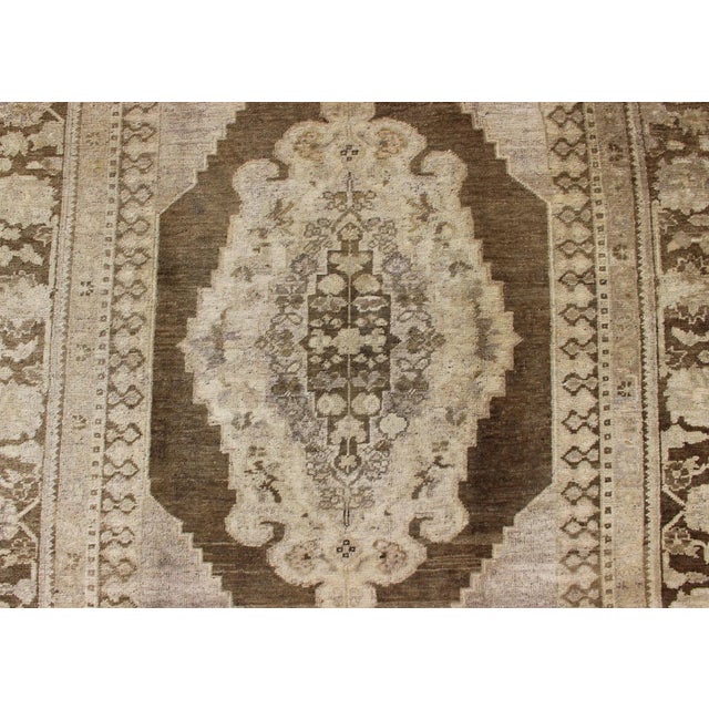 Vintage Turkish Oushak Rug in Brown/Green, Taupe and Neutral Colors For Sale In Atlanta - Image 6 of 11