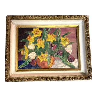1950’s Original Modernist Expressionist Floral Still Life Painting For Sale