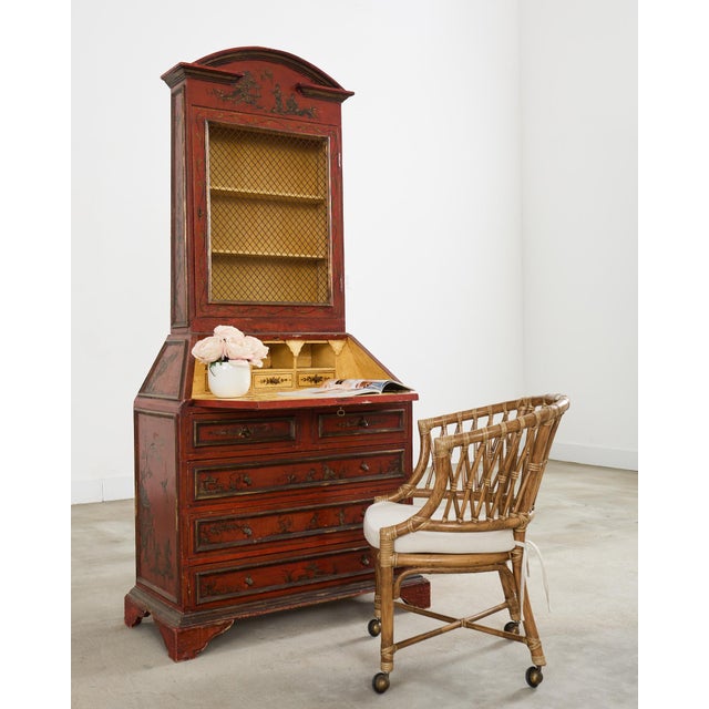 Stunning Italian chinoiserie decorated secretaire bookcase crafted in the English George III taste. Beautifully decorated...