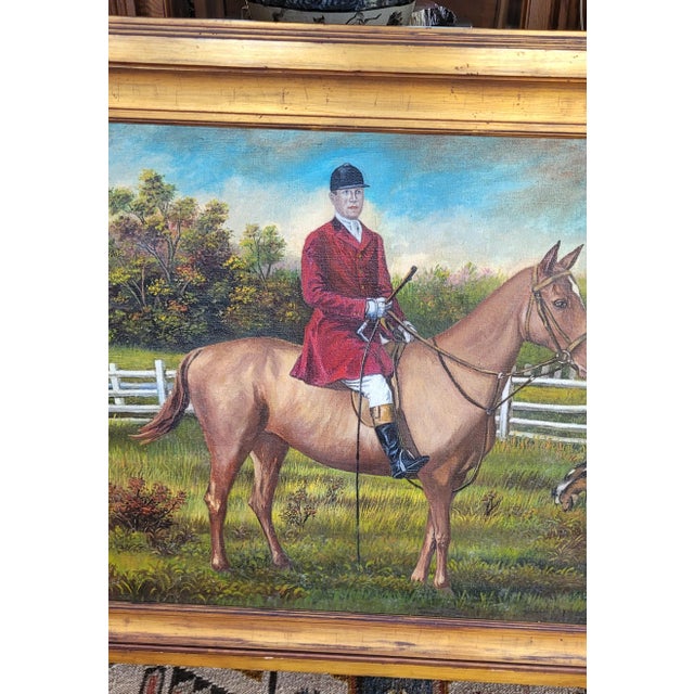 English Vintage Framed English Traditional Equestrian Oil Painting on Canvas For Sale - Image 3 of 10