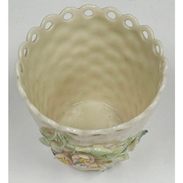 Vintage Belleek Ireland Porcelain Floral Basketweave Motif Spill Vase For Sale In Kansas City - Image 6 of 7