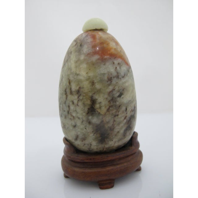 Chinese Pebble Form Russet Jasper Snuff Bottle on Carved Wood Stand For Sale - Image 4 of 8
