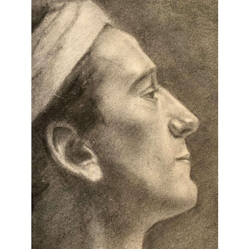Profile of Man in Classic Roman Tunic, 1900s, Charcoal Drawing, Framed For Sale - Image 7 of 10