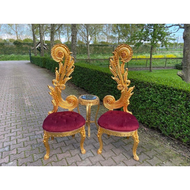 1980s Italian Rococo Gold Beech Velvet Side Chairs 2pc- Pair For Sale - Image 17 of 18
