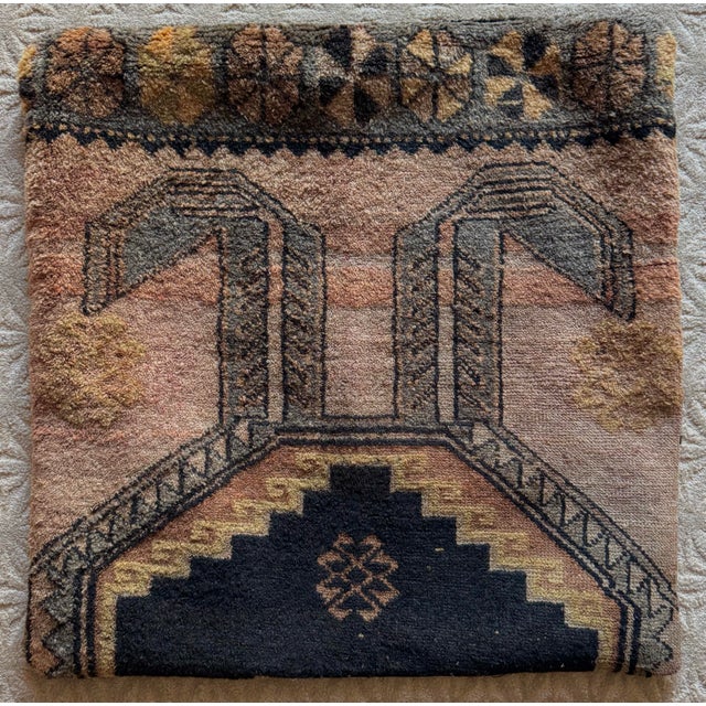 Textile Large Vintage Turkish Wool Rug Floor Cushion – 28″ Square Kilim Ottoman Pillow For Sale - Image 7 of 8