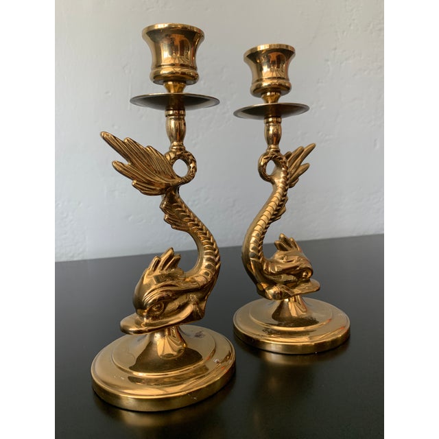Pair of Koi Taper Candle Holders with Dark Antique Brass finish.