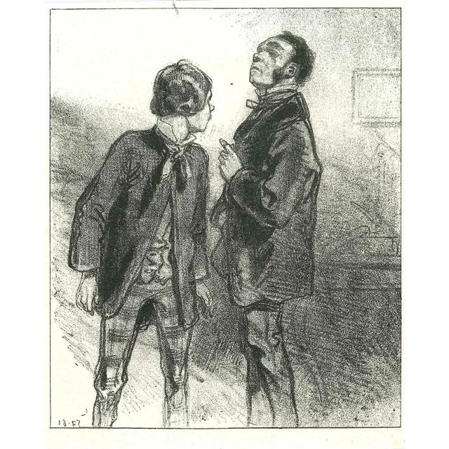 The Conversation is an original lithograph artwork on ivory-colored paper, realized by the French draftsman Paul Gavarni...