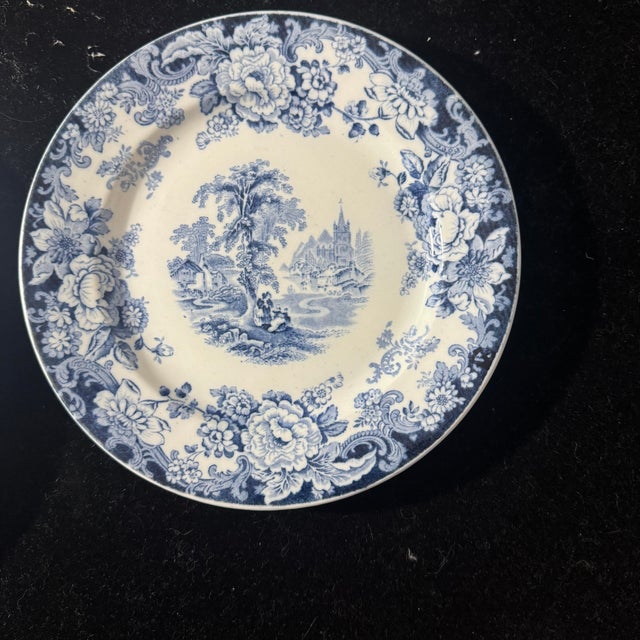 Ceramic Vintage Mismatched Blue & White Chinoiserie Plates & Teapot - 7 Pieces For Sale - Image 7 of 11