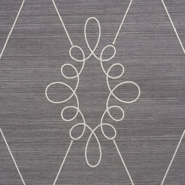 Contemporary Sample - Schumacher Sylvie Embroidered Sisal Wallpaper in Charcoal For Sale - Image 3 of 4