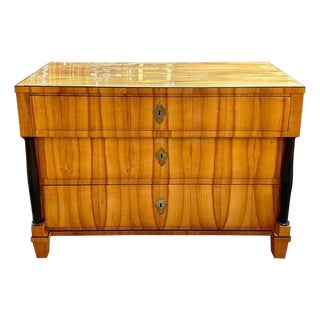 Period German Biedermeier Blond Walnut and Ebony Commode For Sale